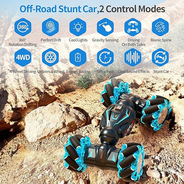 Stunt Car, 4WD 2.4GHz Remote Control Gesture Sensor Toy Cars, 360° Rotating Off Road Vehicle with Lights, Toy Cars for kids